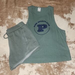 PINK Sports Club Tank and Shorts Set. In Fresh Forest Green. Size: L/XS
